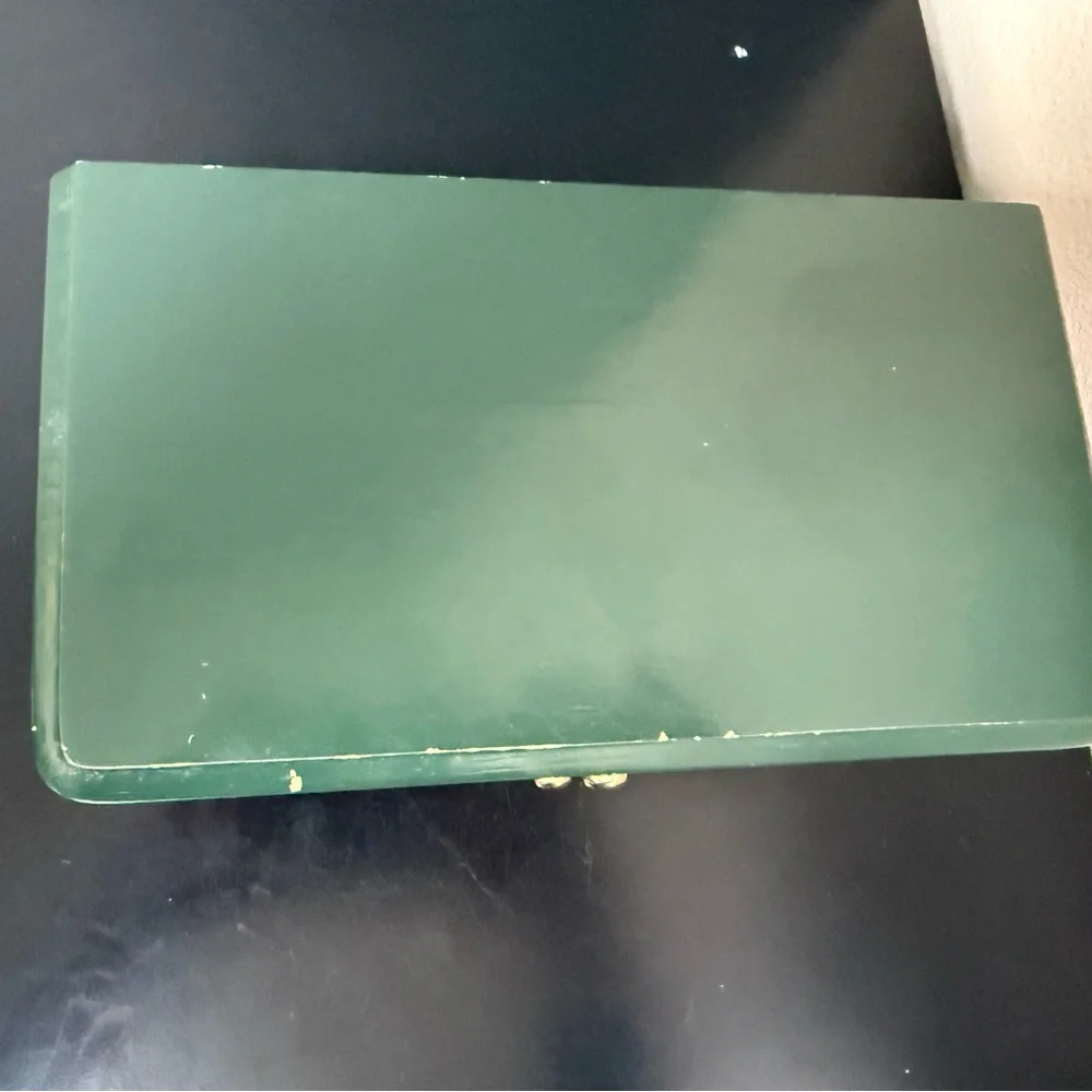 Vintage‎ solid Wooden jewelry Storage Box with Green Lid Mirror & two drawers